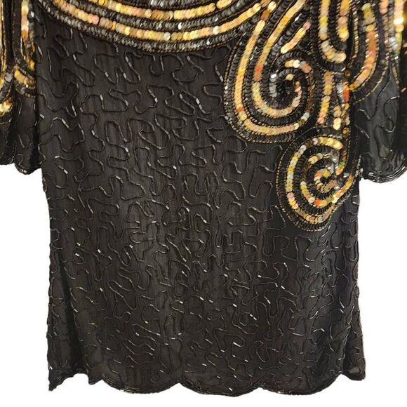 Stenay Vintage Silk Beaded Black Gold Top Size Small - Picture 6 of 13